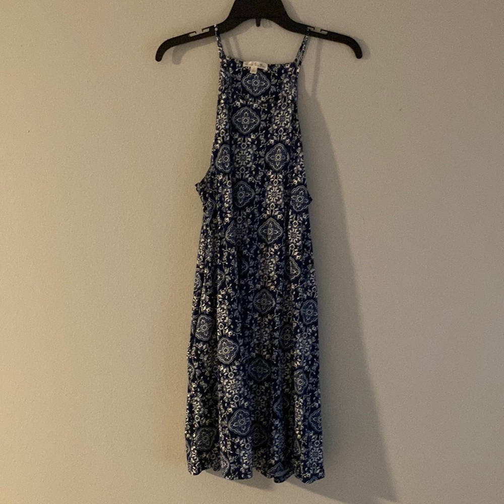 High neck pattern cotton dress with pockets